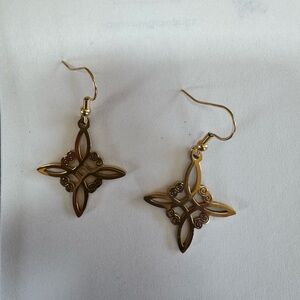 Gold Filigree Cross Drop Earrings - Unbranded